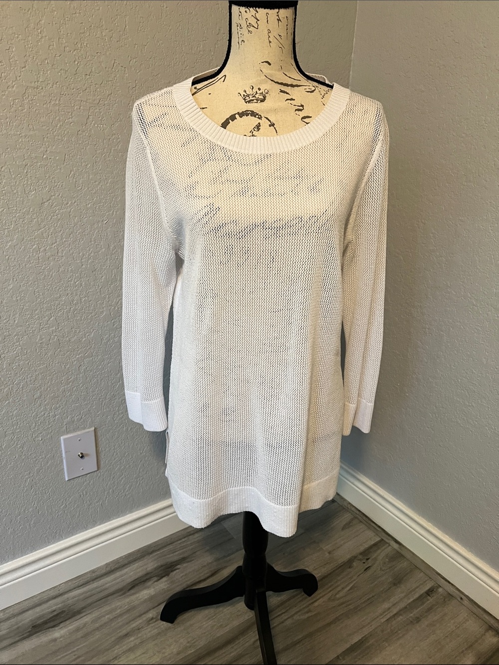 T by Talbots White Open-Knit Sweater